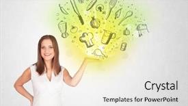  Presentation with cloud - PPT theme enhanced with brain marketing - young girl presenting nutritional cloud background and a light gray colored foreground