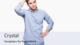  Presentation with question - Colorful slide deck enhanced with brain memory - young handsome business man backdrop and a light blue colored foreground