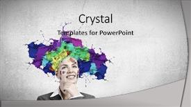  Presentation with mind power - Presentation theme featuring brain mind power - thoughtful businesswoman with colorful splashes background and a light gray colored foreground