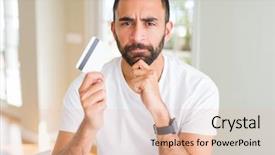  Presentation with thinking brain - Presentation theme enhanced with brain money - handsome hispanic man holding credit background and a lemonade colored foreground