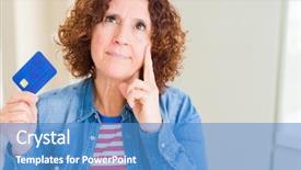  Presentation with credit card icon - Presentation design enhanced with brain money - senior woman holding credit card background and a  colored foreground