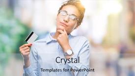  Presentation with credit card - Beautiful presentation design featuring brain money - young african american girl holding backdrop and a  colored foreground