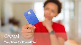  Presentation with african american woman question - Beautiful PPT theme featuring brain money - young african american woman holding backdrop and a coral colored foreground