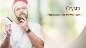  Presentation with christmas card - Colorful theme enhanced with brain money - young caucasian man wearing christmas backdrop and a  colored foreground