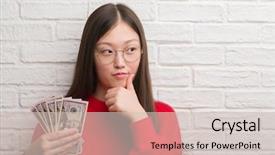  Presentation with thinking brain - Beautiful slide deck featuring brain money - young chinese woman over brick backdrop and a  colored foreground