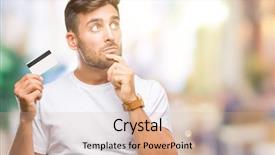  Presentation with credit card - Audience pleasing theme consisting of brain money - young handsome man holding credit backdrop and a lemonade colored foreground