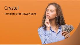  Presentation with idea - PPT layouts enhanced with brain money - young hispanic woman holding dollars background and a  colored foreground