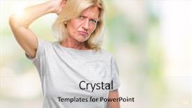  Presentation with question - Slide deck enhanced with brain old people - middle age blonde woman background and a  colored foreground