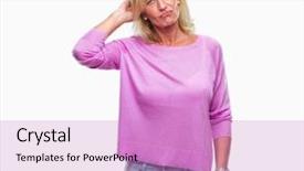  Presentation with woman praying over bible - PPT theme with brain old people - middle age blonde woman background and a  colored foreground