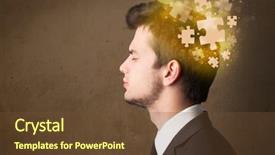  Presentation with puzzle - PPT theme enhanced with brain parts - young person thinking with glowing background and a tawny brown colored foreground