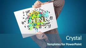  Presentation with design thinking - Slide deck with brain people - young person holding paper background and a ocean colored foreground