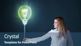  Presentation with blue brain - Cool new slide set with brain power - businesswoman hold a shining idea backdrop and a ocean colored foreground