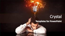  Presentation with alternative energy idea light bulb - Colorful presentation theme enhanced with brain power - depressed businessman sitting backdrop and a wine colored foreground