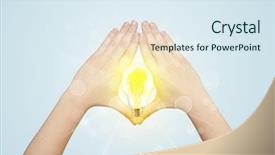  Presentation with bulb brain - Presentation theme enhanced with brain power - hands creating a form background and a sky blue colored foreground