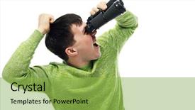  Presentation with binocular - Presentation theme enhanced with brain prediction - portrait of a young man background and a yellow colored foreground