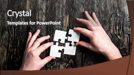  Presentation with jigsaw - Slide deck consisting of brain puzzle - hands with pieces of white background and a dark gray colored foreground