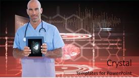  Presentation with tech - Presentation design featuring generated image of male doctor background and a red colored foreground