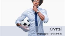  Presentation with manager thinking - Colorful PPT theme enhanced with brain sports - afro american manager man holding backdrop and a  colored foreground