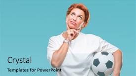 Presentation with idea light ball - Slide set consisting of brain sports - atrractive senior caucasian redhead woman background and a  colored foreground