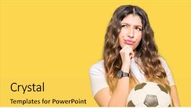  Presentation with idea light ball - PPT layouts featuring brain sports - young adult woman holding soccer background and a yellow colored foreground