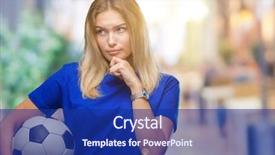  Presentation with idea light ball - Presentation consisting of brain sports - young caucasian woman holding soccer background and a navy blue colored foreground