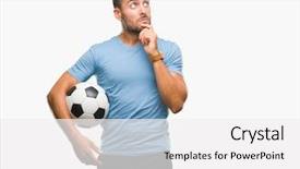  Presentation with soccer - Slides enhanced with brain sports - young handsome man holding soccer background and a white colored foreground