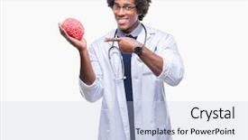  Presentation with psychology - Colorful theme enhanced with brain teeth - afro american neurologist doctor backdrop and a light blue colored foreground