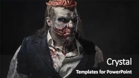  Presentation with zombie - Amazing slides having brain teeth - scary zombie prostheric makeup backdrop and a dark gray colored foreground