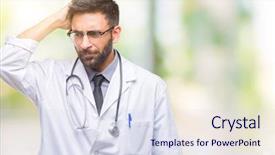  Presentation with brain thinking - PPT theme with brain think - adult hispanic doctor man background and a sky blue colored foreground