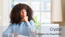  Presentation with african american in computer lab - Slide set featuring brain think - african american woman studying background and a light blue colored foreground