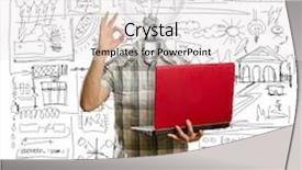  Presentation with head - Presentation theme with brain think - lamp-head male with laptop background and a white colored foreground