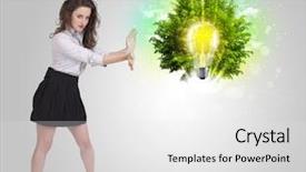 Presentation with light green - Slides with brain trees - young girl presenting idea light background and a white colored foreground