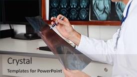  Presentation with radiologist - Beautiful PPT theme featuring brain tumor - midsection of male radiologist studying backdrop and a light gray colored foreground