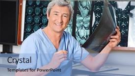  Presentation with radiologist - Cool new presentation theme with brain tumor - portrait of mature male radiologist backdrop and a light blue colored foreground