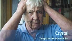  Presentation with headache - Colorful PPT theme enhanced with brain vessels - elderly woman with a headache backdrop and a ocean colored foreground