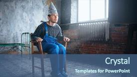  Presentation with brain waves - Colorful presentation design enhanced with brain waves - afraided man in aluminum foil backdrop and a ocean colored foreground