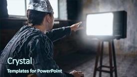  Presentation with aluminum sliding glass doors - Amazing slide set having brain waves - man in aluminum foil helmet backdrop and a wine colored foreground