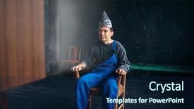  Presentation with hat - Cool new slide deck with brain waves - man in tinfoil hat sits backdrop and a navy blue colored foreground