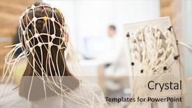  Presentation with medical brain - PPT theme featuring brain waves - rear view of girl background and a soft green colored foreground