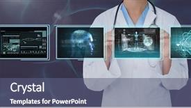  Presentation with brain waves - Presentation design enhanced with brain waves - woman doctor interacting with medical background and a ocean colored foreground