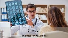  Presentation with computer tomography - Cool new theme with brain xray - young doctor looking at computer backdrop and a mint green colored foreground