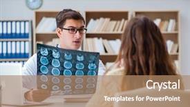  Presentation with computer tomography - Cool new presentation theme with brain xray - young doctor looking at computer backdrop and a coral colored foreground