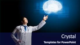  Presentation with xray - Presentation theme consisting of brain xray - young male doctor touching digital background and a navy blue colored foreground