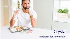 Presentation with asian chopsticks - Slides consisting of brains fish - handsome hispanic man eating asian background and a sky blue colored foreground