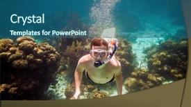  Presentation with brain - Slide set featuring brains fish - snorkeler diving along the brain background and a ocean colored foreground