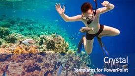  Presentation with coral reef - PPT theme having brains fish - snorkeler diving along the brain background and a ocean colored foreground