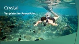  Presentation with coral - Presentation theme having brains fish - snorkeler diving along the brain background and a ocean colored foreground