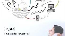  Presentation with graphic - Presentation with brainstorm graphic against telaxed businessman with hands behind head in office background and a cool aqua colored foreground