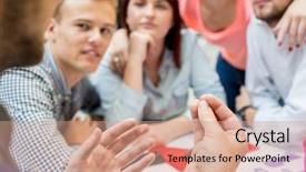  Presentation with modern building - PPT theme with brainstorming and ideas at meeting background and a  colored foreground