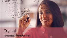  Presentation with maths graph - Cool new presentation theme with brainstorming-businesswoman-or-mathematician-drawing backdrop and a coral colored foreground